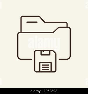 Folder with save button thin line icon Stock Vector