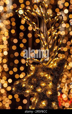 Small led lights hanging, Night Light Effects, hinge lights hanging in the dark Stock Photo