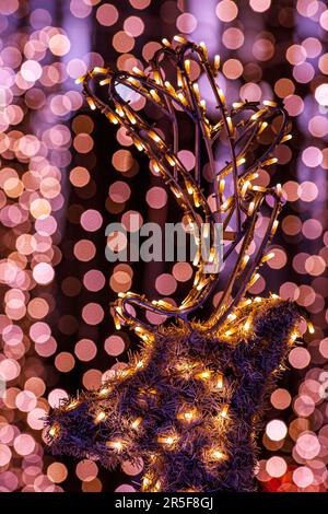 Small led lights hanging, Night Light Effects, hinge lights hanging in the dark Stock Photo