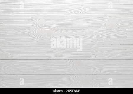 White wood table background, top view. Textured painted floor, board texture, wooden siding. Light gray horizontal planks, grey empty slats. Timber pa Stock Photo