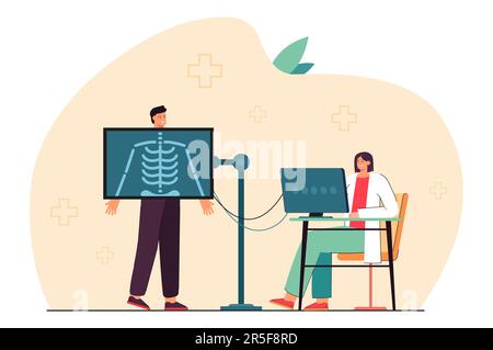 Doctor making X-ray of patient in radiology room to confirm Stock Vector