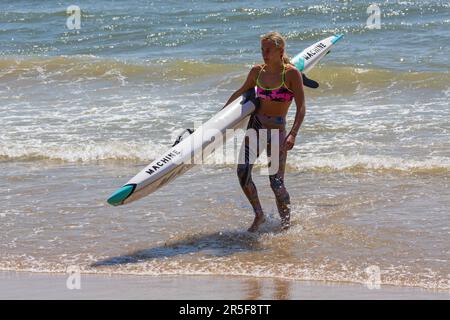 Branksome Chine, Poole, Dorset, UK. 3rd June 2023. UK weather: warm and sunny, but windy at Branksome Chine beach, as visitors flock to the beach to enjoy the sunshine. Credit: Carolyn Jenkins/Alamy Live News Stock Photo