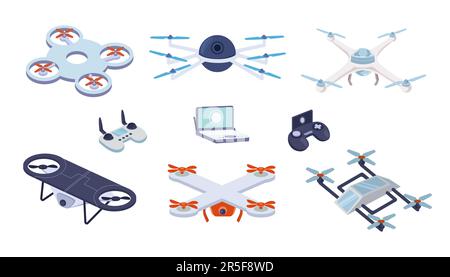 3d drones with remote control set Stock Vector