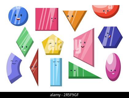 Colorful geometric figures with faces Stock Vector