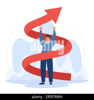 Twisted arrow going up around cartoon office worker Stock Vector
