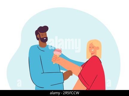 Girl sharing ice cream with male friend Stock Vector