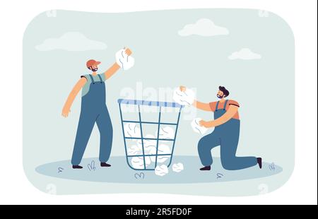 Janitors throwing paper into huge bin Stock Vector