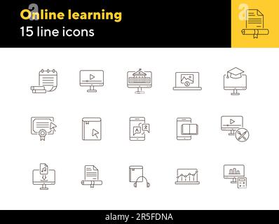 Online learning line icon set Stock Vector