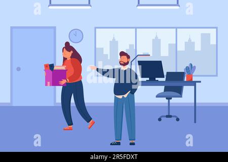 Employee man fired from job holding a box of personal belongings.  Unemployment, economic crisis, economic downturn, jobless, vector  illustration dismissed 9537506 Vector Art at Vecteezy