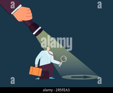 Hand with flashlight guiding businessman in right direction Stock Vector