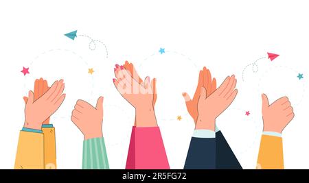 Arms and hands of people clapping and showing thumbs up Stock Vector