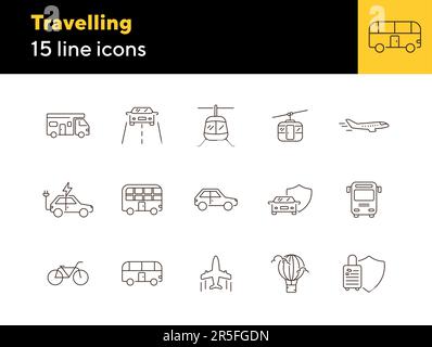 Travelling line icon set Stock Vector