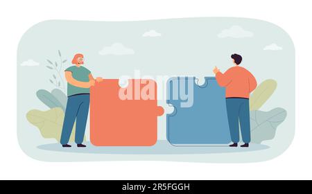 Man and woman connecting puzzle jigsaw together Stock Vector