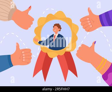 Hands of colleagues giving thumbs up to best employee Stock Vector