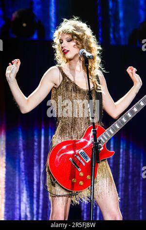 Milan Italy. 15 March 2011. The American singer-songwriter and actress TAYLOR SWIFT performs live on stage at Mediolanum Forum during the 'Speak Now World Tour'. Stock Photo