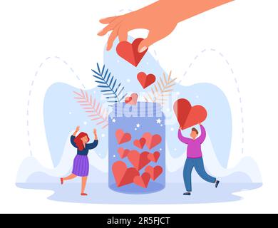 Hand of generous person putting heart in jar Stock Vector