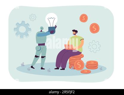 Robot giving light bulb to businessman Stock Vector