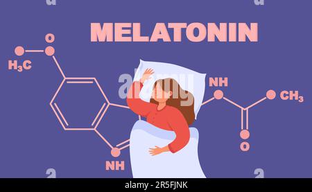 Melatonine Routine Cartoon Cartoon sleeping woman and melatonin structure drawn nearby Stock ...
