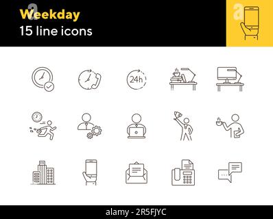 Weekday line icon set Stock Vector