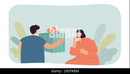 Man passing box with ribbon to his wife Stock Vector