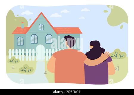 Woman and man hugging his wife looking at house Stock Vector