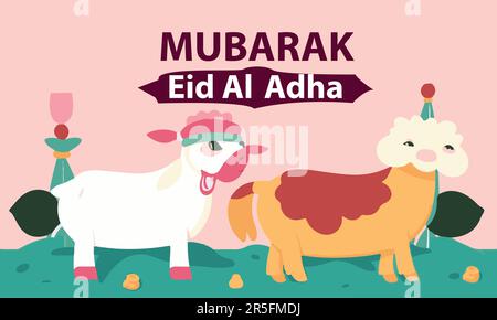 People celebrating eid al-adha flat vector illustration illustration Stock Vector