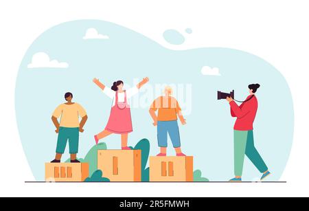 Photographer taking picture of winners of competition Stock Vector