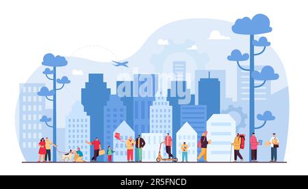 Cartoon people living in smart city of future Stock Vector