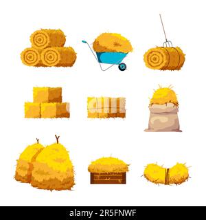 Set of bales of hay and dried grass in different forms Stock Vector