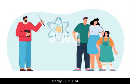 Happy family with kid and private teacher standing together Stock Vector
