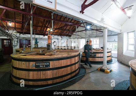 Interior of the Strathisla Distillery in Keith, the oldest continuously operating distillery in Scotland, Aberdeenshire, Scotland Stock Photo