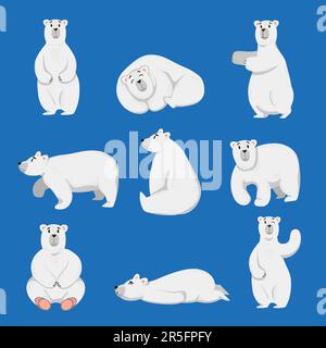 Cartoon white polar bear set Stock Vector