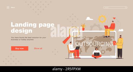 Group of business people with laptops in front of huge computer Stock Vector