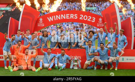 London, UK. 03rd June, 2023. 03 Jun 2023 - Manchester City v Manchester United - Emirates FA Cup Final - Wembley Stadium Manchester City celebrate winning the 2023 FA Cup Final. Picture Credit: Mark Pain/Alamy Live News Stock Photo