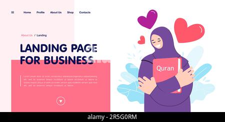 Happy woman hugging Quran book with love Stock Vector