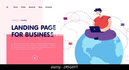 Man sitting on globe and sending emails Stock Vector
