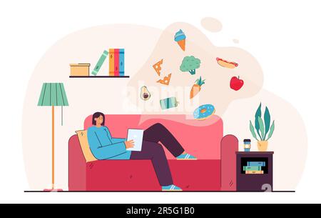 Girl lying on sofa with tablet and making order in online store Stock Vector