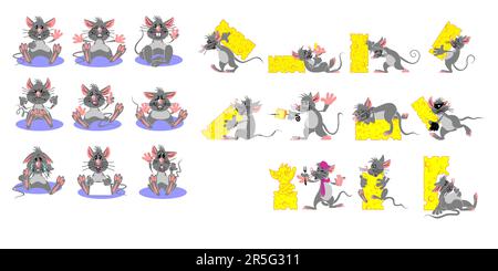 Funny mouse cartoon character in different actions sticker set Stock Vector
