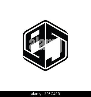 AJ Letter Logo monogram hexagon shape with ornament abstract isolated outline design template Stock Photo