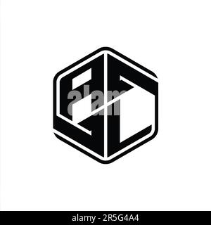 AL Letter Logo monogram hexagon shape with ornament abstract isolated outline design template Stock Photo