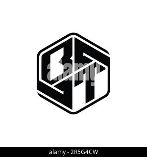 BT Letter Logo monogram hexagon emblem shape with stripes outline style ...