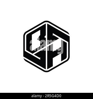 BH Letter Logo monogram hexagon shape with ornament abstract isolated outline design template Stock Photo