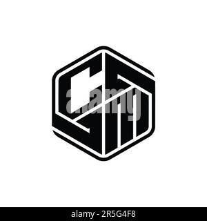 CM Letter Logo monogram hexagon shape with ornament abstract isolated outline design template Stock Photo