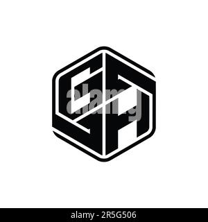 GH Letter Logo monogram hexagon shape with ornament abstract isolated outline design template Stock Photo