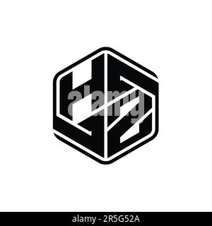 HZ Letter Logo monogram hexagon shape with ornament abstract isolated outline design template Stock Photo