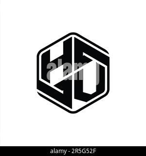 HV Letter Logo monogram hexagon emblem shape with stripes outline style ...