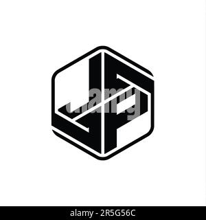 JP Letter Logo monogram hexagon shape with ornament abstract isolated outline design template Stock Photo