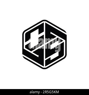 OS Letter Logo monogram hexagon shape with ornament abstract isolated outline design template Stock Photo