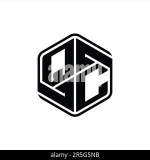 QC Letter Logo monogram hexagon shape with ornament abstract isolated outline design template Stock Photo