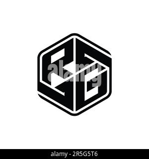 RG Letter Logo monogram hexagon shape with ornament abstract isolated outline design template Stock Photo